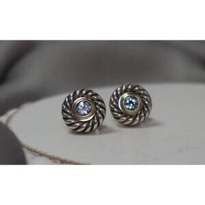 David Yurman 14k & 925 Cookie Earrings Blue Topaz Stud Earrings 5.47G/11mm